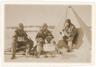 Explorers using a primus stove