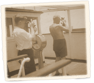 Leganger Hansen taking sun sight with A. Stephenson