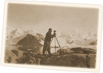 A. Stephenson with theodolite, Anchorage Island