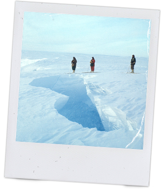 Peter Clarkson standing on the edge of a crevasse