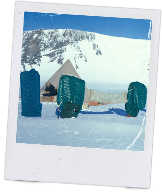 Drying bedding outside the tent